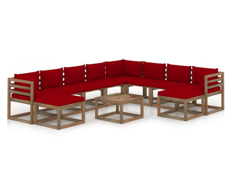 Set mobilier de grădină cu perne roșu vin, 11 piese