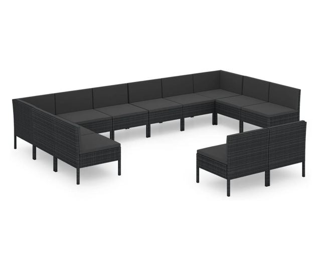 Vrtni namještaj s jastucima, 12 dijelova, crni, poliratan