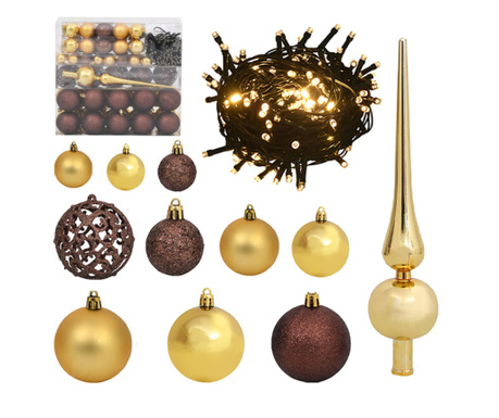 120-dijelni set božićnih kuglica s vrhom 300 LED zlatni/bronca