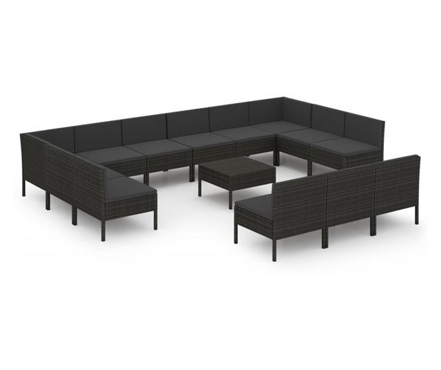 Vrtni namještaj s jastucima, 14 dijelova, crna boja, poliratan