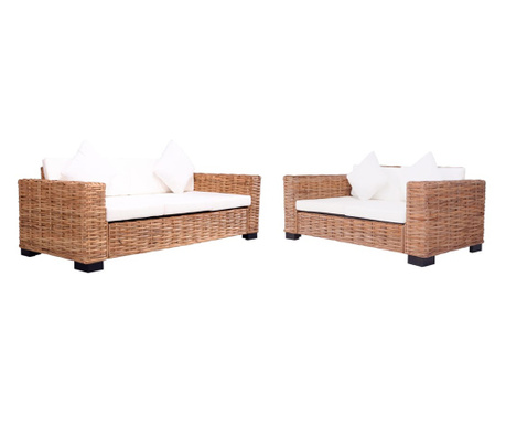 Комплект градински дивани с възглавници 2 части естествен ратан