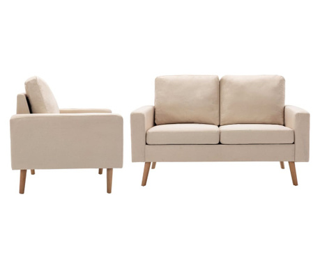 2-dijelni set sofa od tkanine krem