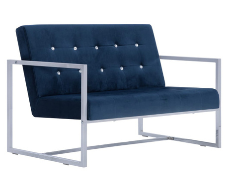 kétszemélyes kék króm és bársony karfás kanapé