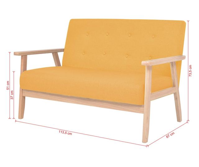 Canapea pentru 2 persoane, material textil, galben