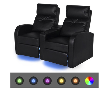 LED 2 személyes műbőr dönthető támlájú fotel fekete