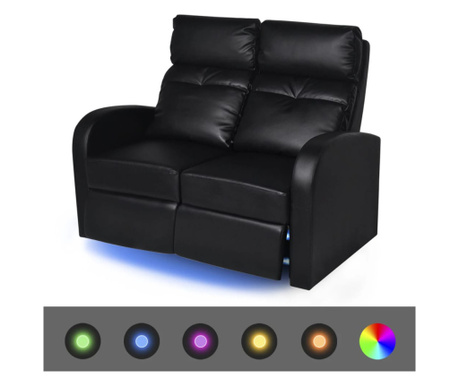 LED 2 személyes műbőr dönthető támlájú fotel fekete
