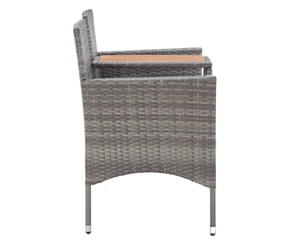 Vrtna klupa sa stolom, 2 sjedala, siva, 143 cm, poli ratan - 3