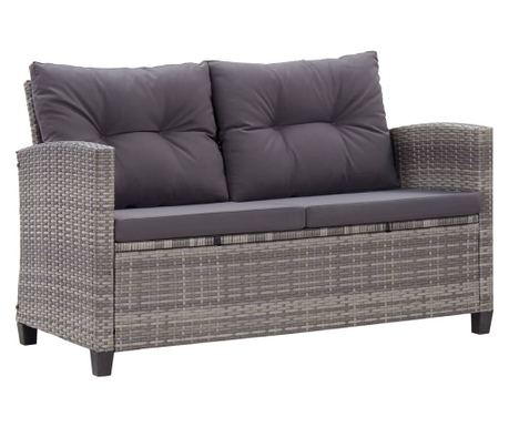 Zahradní pohovka pro 2 osoby s polštáři, šedá, 124 cm, polyratan