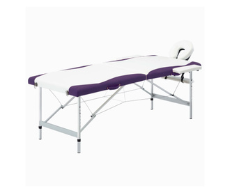 2-conska zložljiva masažna miza aluminij bela in vijolična
