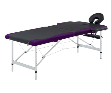 2-conska zložljiva masažna miza aluminij črna in vijolična