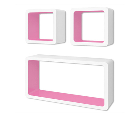 Rafturi de tip cub din MDF pentru carti/DVD-uri, Alb-Roz, 3 buc.