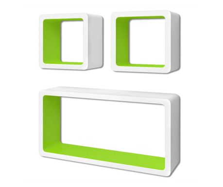 3 Rafturi de tip cub din MDF pentru carti/DVD-uri, Alb-Verde