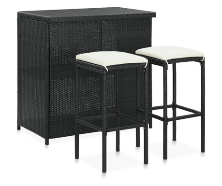 3 részes fekete polyrattan bárszett