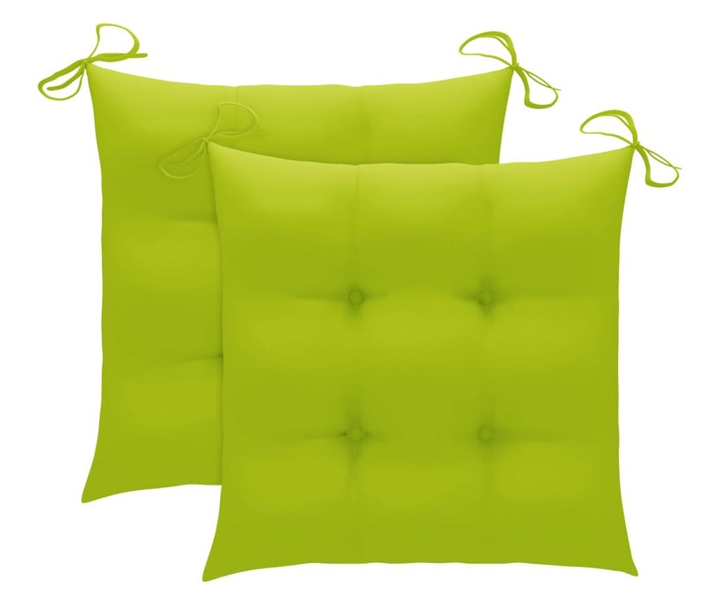 Градински столове с яркозелени възглавници, 2 бр., Масивно тиково дърво - 3