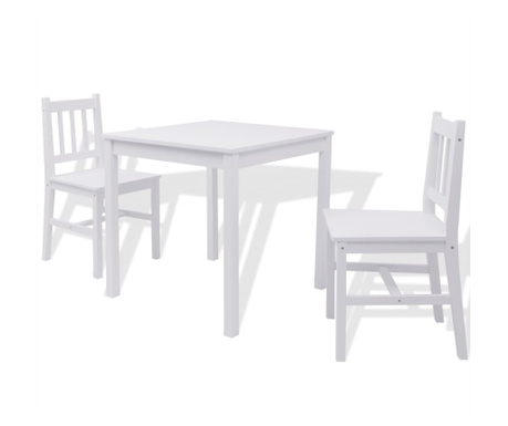 Set masă și scaune din lemn de pin, trei piese, alb