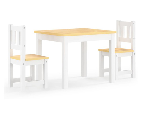 Детски комплект от 3 части маса и столове бяло и бежово МДФ