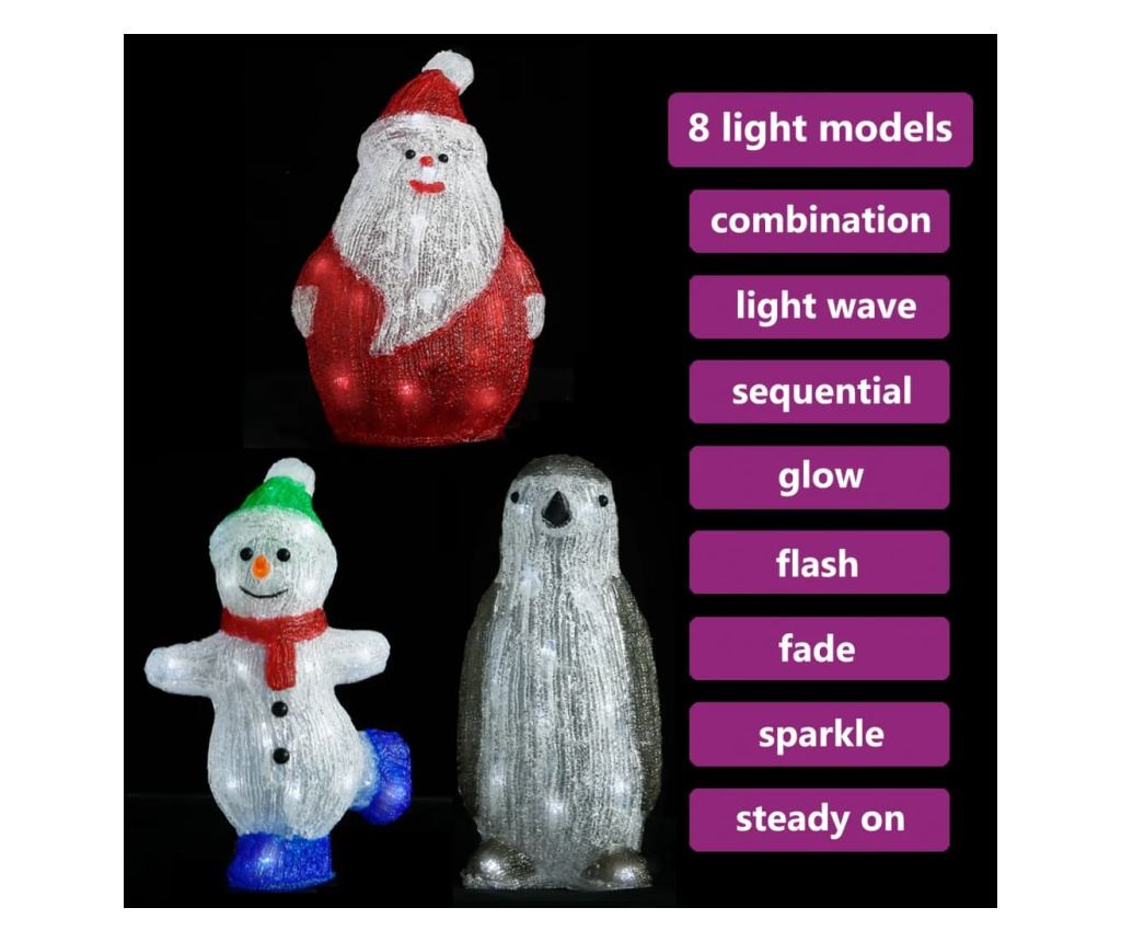 Set LED božićnih figurica, 3 komada, akrilni, za unutarnju i vanjsku upotrebu - 2