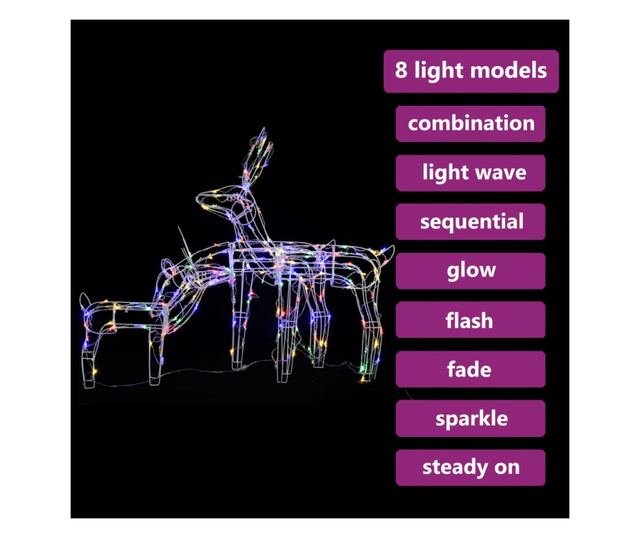 Božićna svjetleća jelenska obitelj, 3 komada, 229 LED dioda