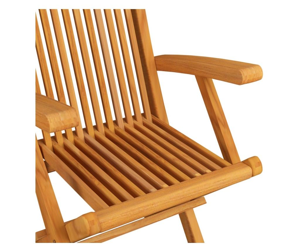 Градински столове с кремави възглавници, 3 бр., Масивно тиково дърво - 5