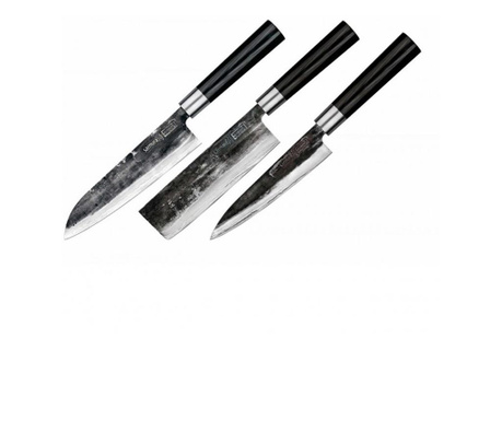 Комплект ножове Samura SUPER 5 Cutite, 3 броя, Universal 162 мм, Nakiri 168 мм , Santoku 182 мм, Твърдост на остриетата HRC 61,