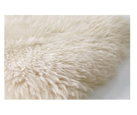 Covoras pufos, din lana naturala de oaie, lucrat manual, placut la atingere, 80x44 cm, alb, Topi Toy