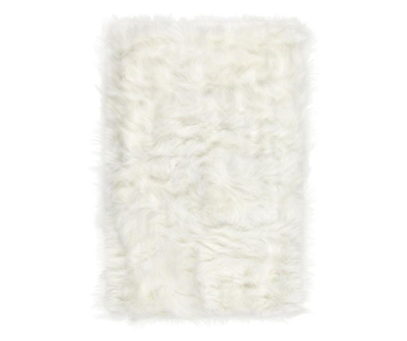 Covor pufos decorativ pentru living, model imitatie blana artificiala, moale, calduros si confortabil, 90 x 60 cm, alb murdar, T
