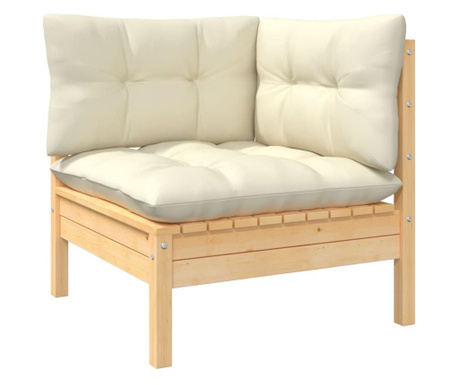 Canapea coltar de gradina cu perne crem, lemn masiv de pin