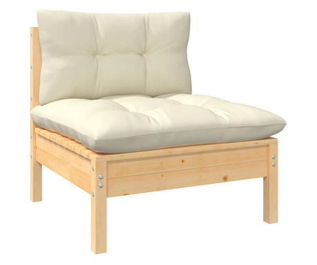 Canapea de mijloc de gradina cu perne crem, lemn masiv de pin