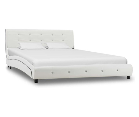 Рамка за легло, бяла, изкуствена кожа, 140x200 cм