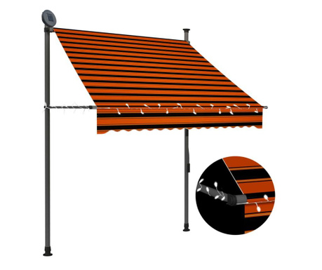 Ръчно прибиращ се сенник с LED, 150 см, оранжево и кафяво