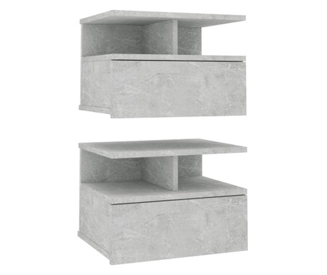 Noptiere suspendate, 2 buc., gri beton, 40x31x27 cm, PAL