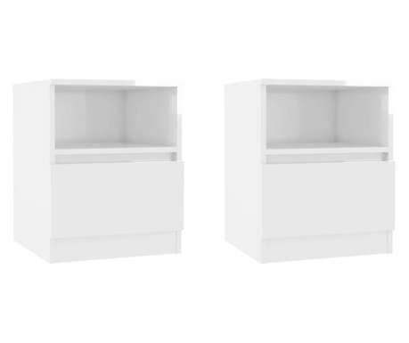 Нощни шкафчета, 2 бр, бял гланц, 40x40x50 см, ПДЧ