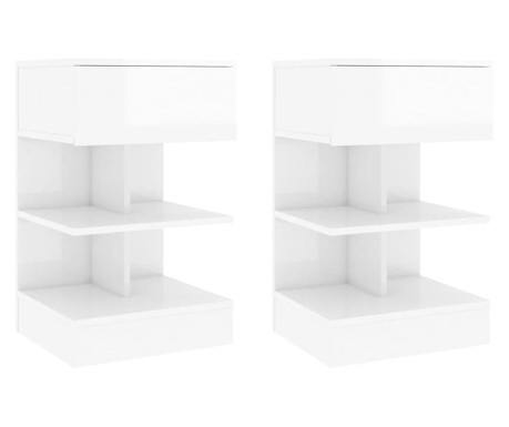Нощни шкафчета, 2 бр, бял гланц, 40x35x65 см