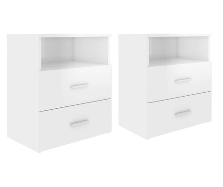 Нощни шкафчета, 2 бр, бял гланц, 50x32x60 см