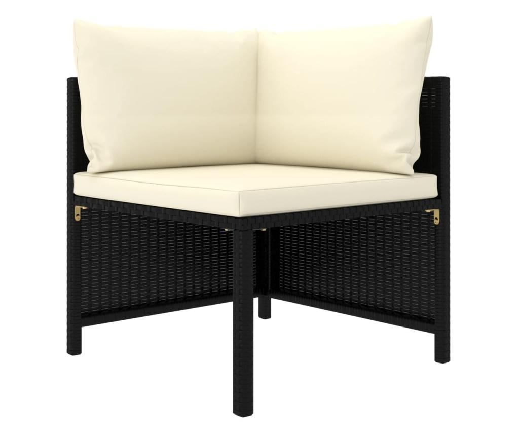 Модулен ъглов диван с възглавници, черен полиратан - 2