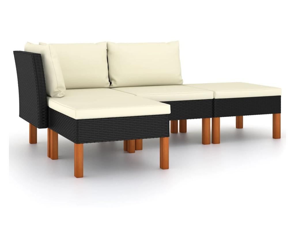 4-dijelna vrtna garnitura od poliratana s jastucima crna - 3