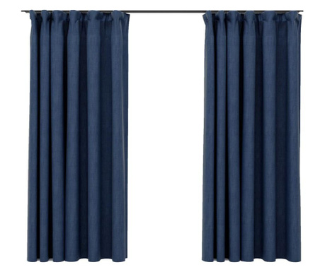 Затъмняващи завеси с куки имитация лен 2 бр сини 140x175 см