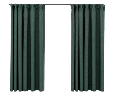 Затъмняващи завеси с куки имитация лен 2 бр зелени 140x175 см