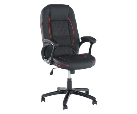 Irodai szék, fekete ökológiai bőr, piros díszítéssel, Porsche, 62x70x122 cm