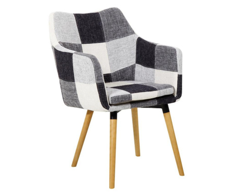 Crno-bijela patchwork tekstilna stolica, Landor bukve noge 58x60x92 cm