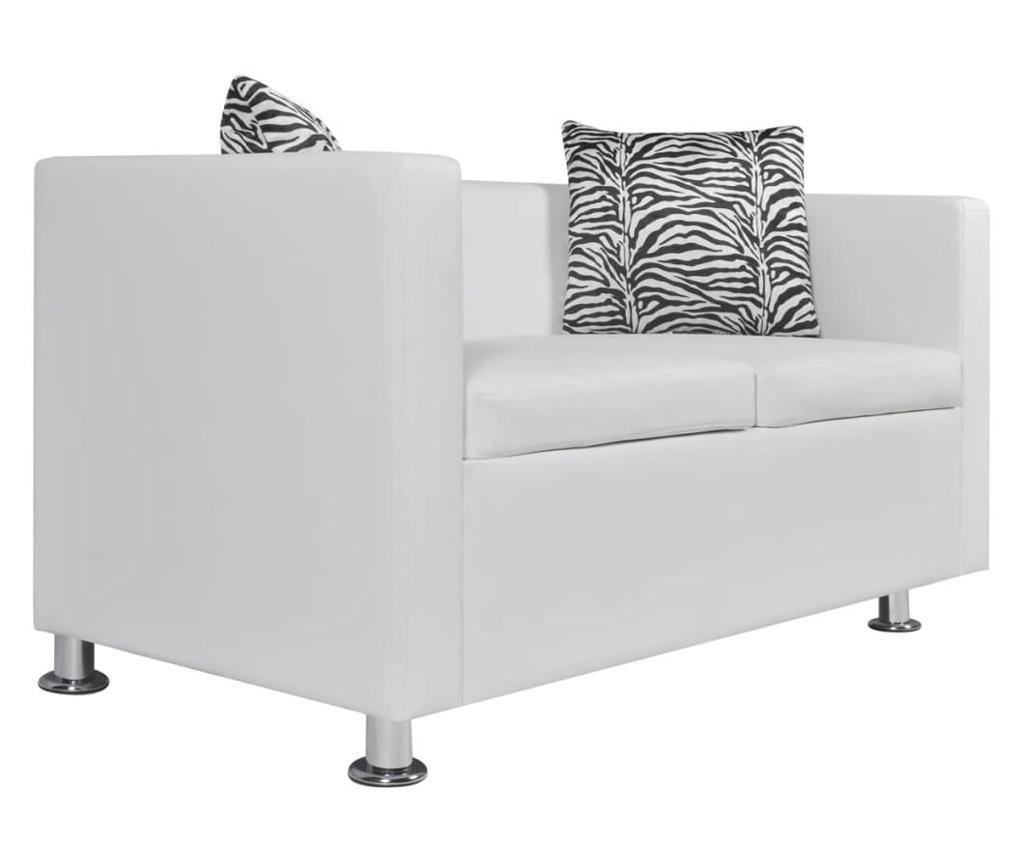 2-местен диван, изкуствена кожа, бял - 4