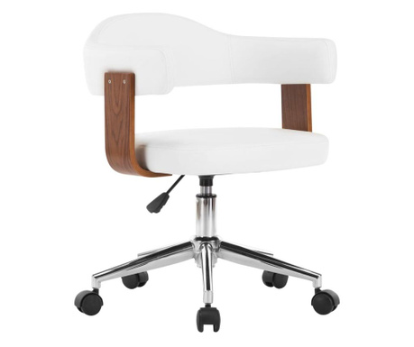 Scaun de birou pivotant, alb, lemn curbat și piele ecologică
