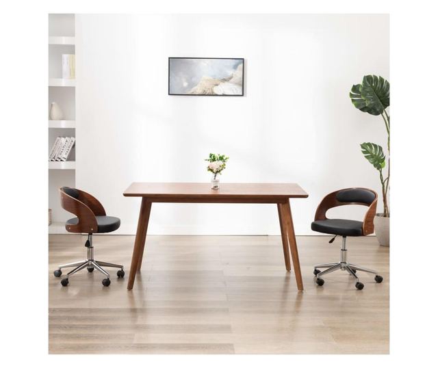 Vrtljivi stoli, 2 kosa, črni, upognjen les in umetno usnje