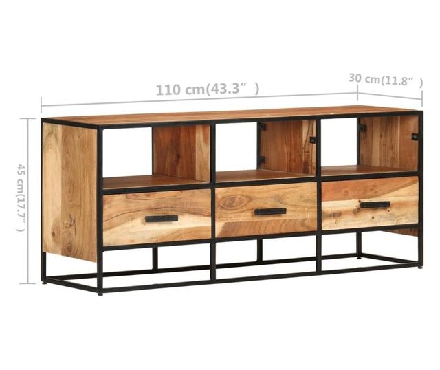 tömör akácfa TV-szekrény 110 x 30 x 45 cm