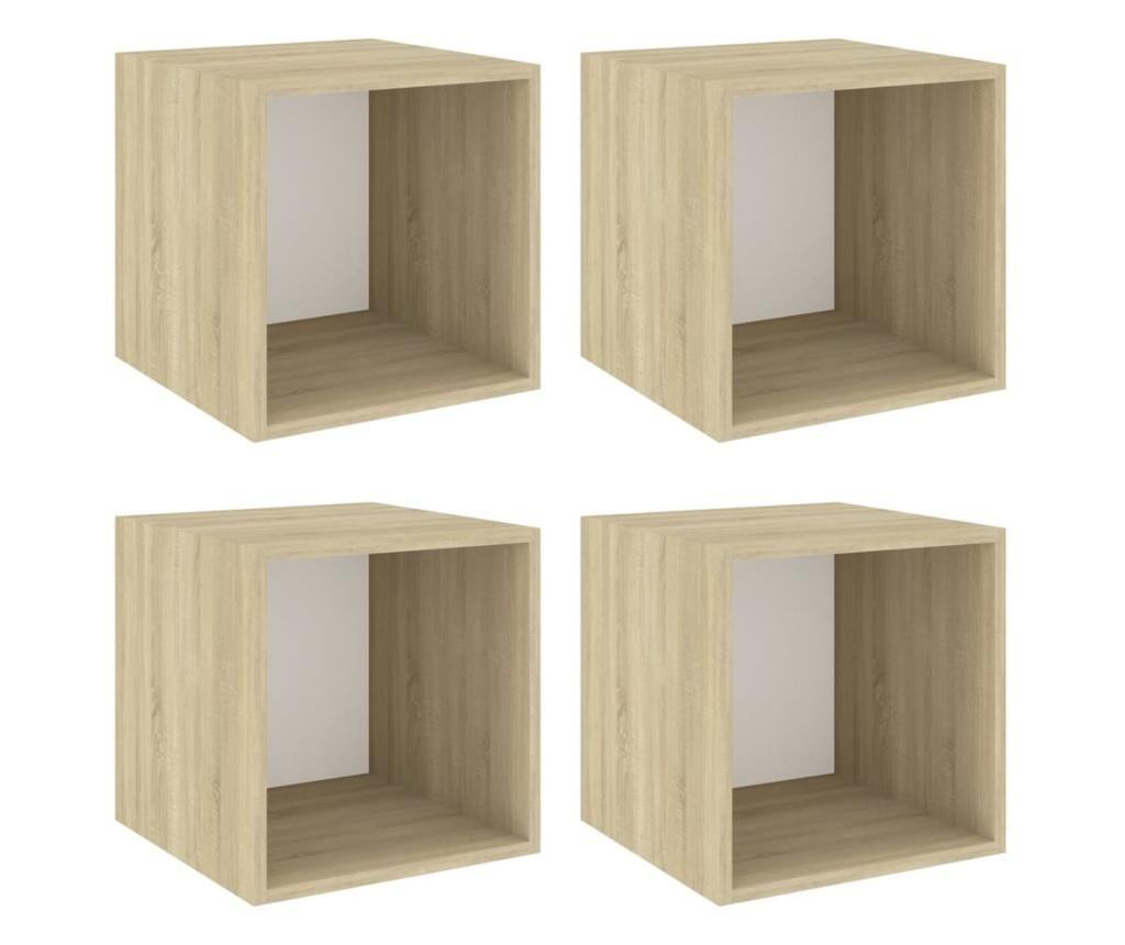 4 db fehér és tölgyszínű forgácslap faliszekrény 37x37x37 cm - 2