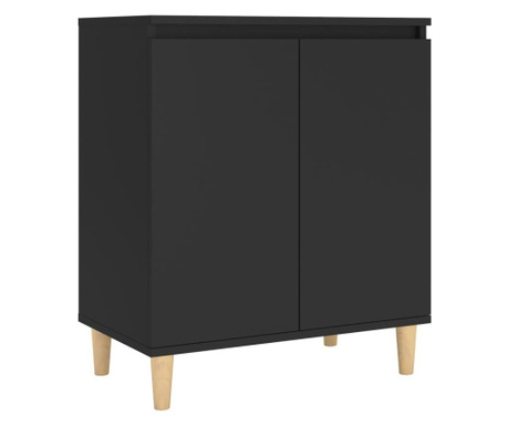 Шкаф с дървени крака масив, черен, 60x35x70 см, ПДЧ