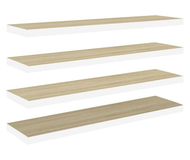 4 db fehér-tölgyszínű MDF lebegő fali polc 120 x 23,5 x 3,8 cm