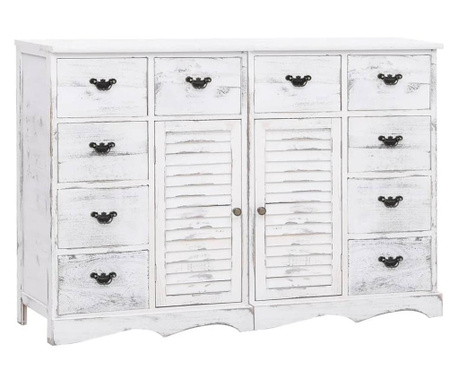 Servantă cu 10 sertare, alb, 113 x 30 x 79 cm, lemn