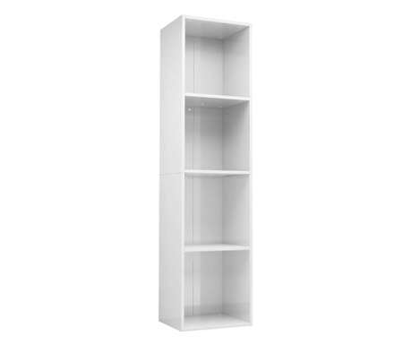 Библиотека/ТВ шкаф, бяла със силен гланц, 36x30x143 см, ПДЧ