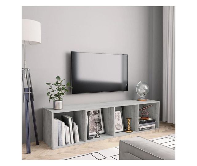betonszürke könyv-/TV-szekrény 143 x 30 x 36 cm
